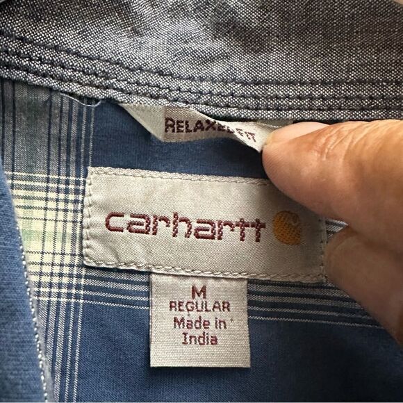Carhartt Medium Blue-White Plaid Short Sleeve Double Pocket Shirt. - Picture 3 of 5